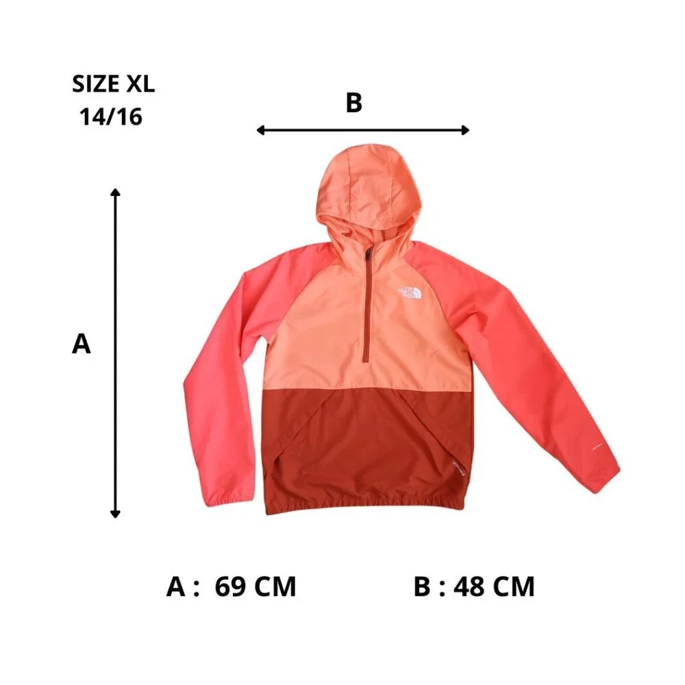 The North Face Youth XL Windbreaker Jacket Orange Colorblock Hooded Lightweight